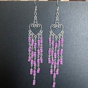 Elegant Purple Beaded Chandelier Earrings